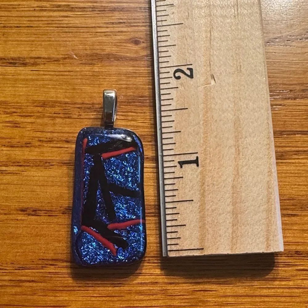 Handcrafted Dichroic Glass Pendant - Metallic Blue and Red Art Glass Jewelry